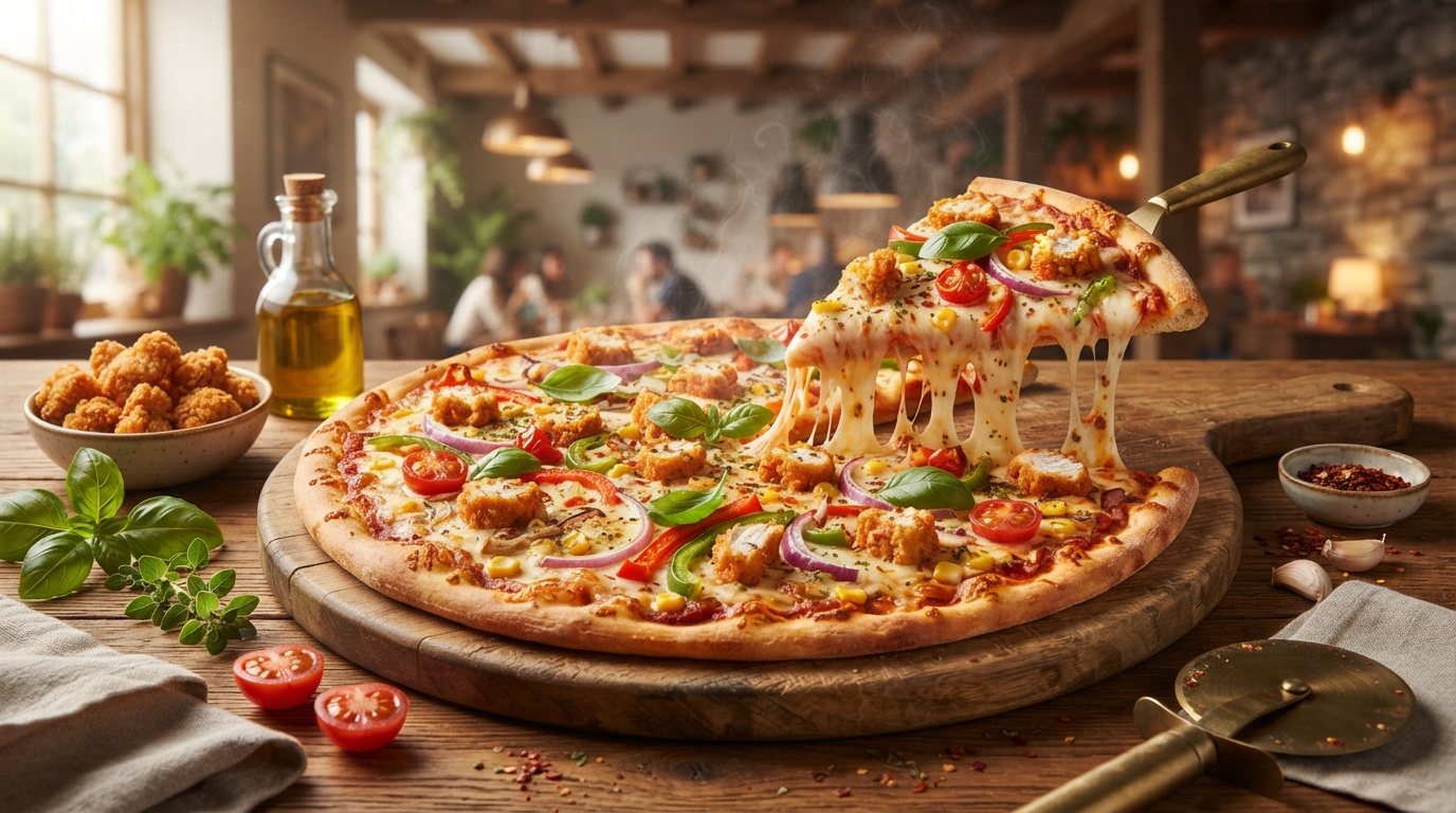 Chicken_Popcorn_Pizza_cheese_pull_202607132037 🍕🍗 Chicken Popcorn Pizza | Premium Mulberry Style - Image 1