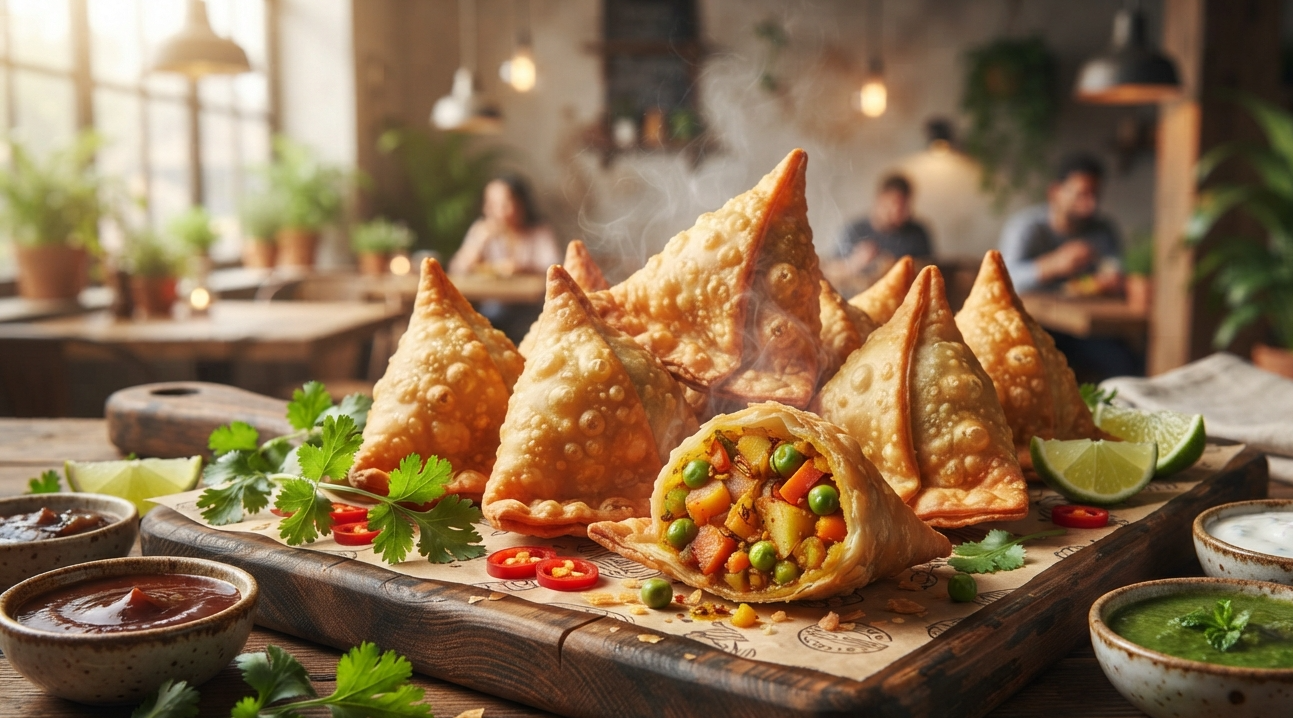 Veg Samosa 🍔🍟 Veg Samosa (6 pcs) | Premium Mulberry Style - Image 1